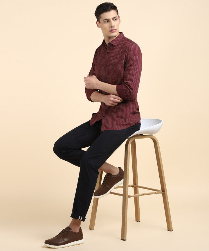 Allen Solly Men's Printed Casual Maroon Shirt
