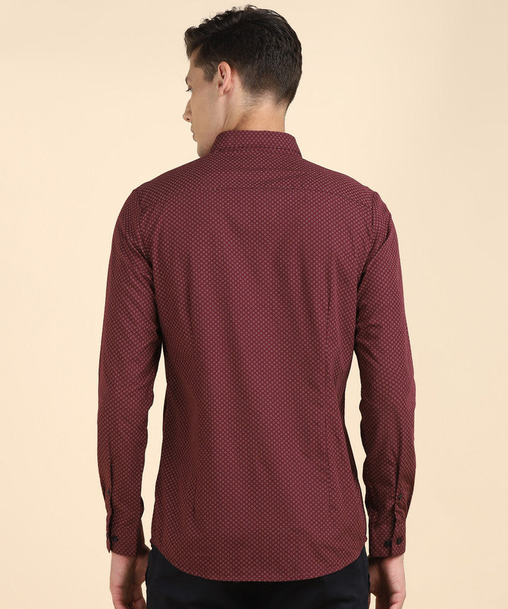 Allen Solly Men's Printed Casual Maroon Shirt