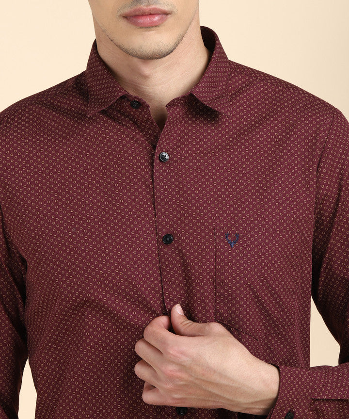 Allen Solly Men's Printed Casual Maroon Shirt