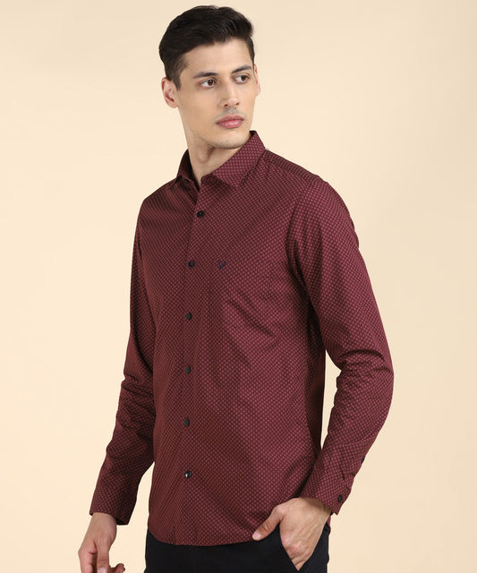Allen Solly Men's Printed Casual Maroon Shirt